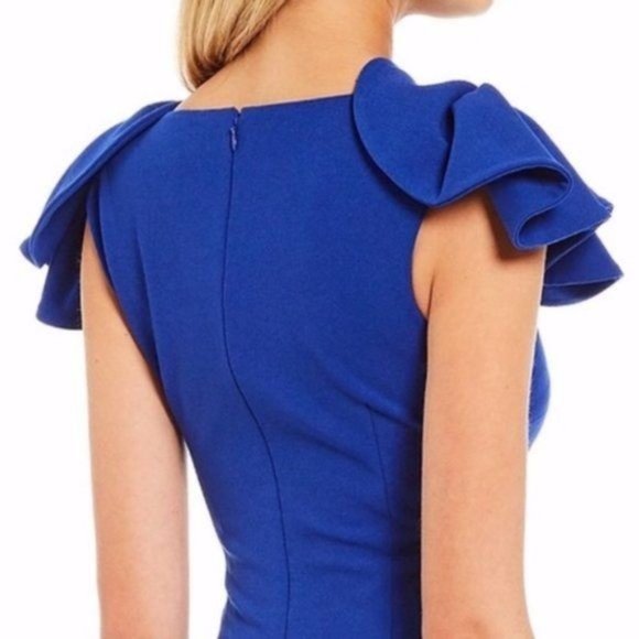 Belle Badgley Mischka Cobalt Blue Maxi A line Formal Evening Gown Women Size 2 - Picture 3 of 7